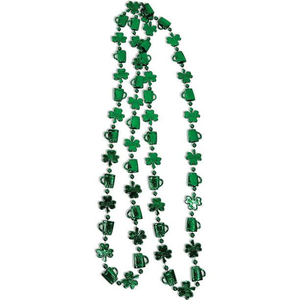 Patricks Day Necklace Green Clover Shamrock Metallic Beads Necklaces with Green Beard for St Patrick Party Costume Dressing-up Accessories Irish Festival Party Favors Holiday Decoration 12PCS St
